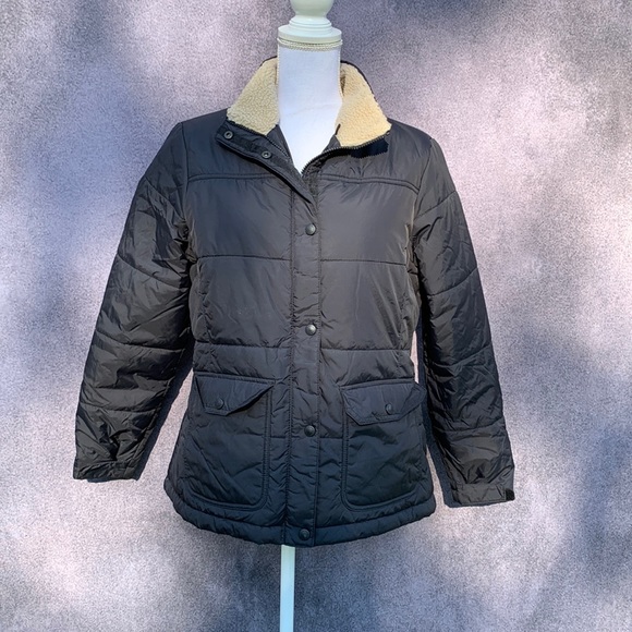 Women's Lands End navy blue puffer jacket PM - Picture 1 of 14
